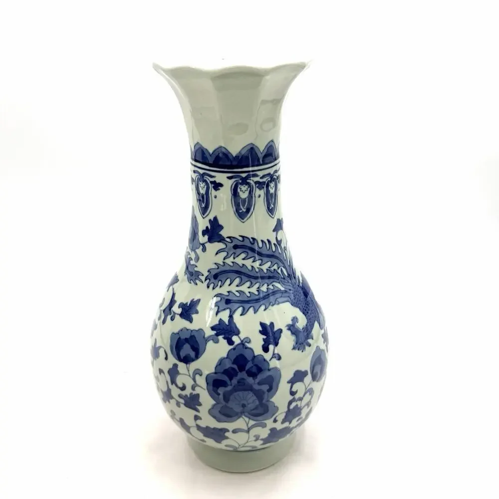China Blue Fine Porcelain for Seymour Mann Asian Dragon Floral Vase 15.5